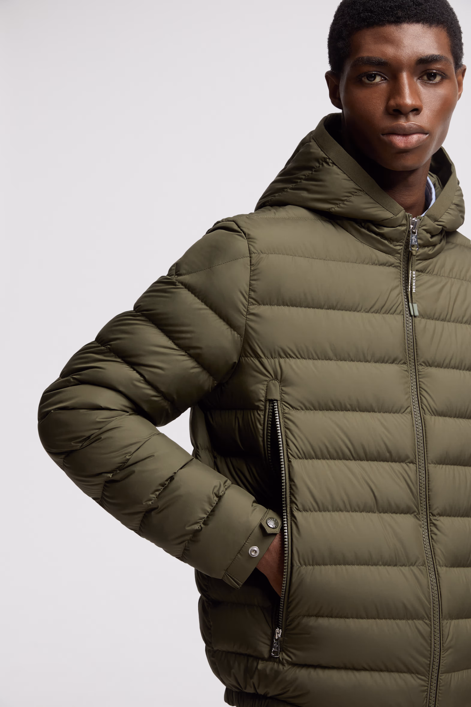 Galion Hooded Short Down Jacket Men Olive Green Moncler 7